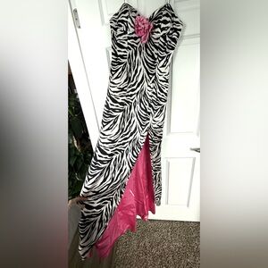 Sherri Hill Zebra Print Maxi Skirt with Pink Accent